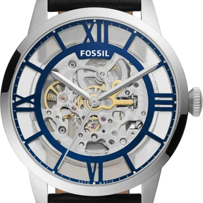 Fossil Townsman Automatic Blue Dial Black Leather Men's Watch- ME3200